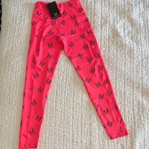 S Pink DOG Print Leggings from NO DAYS OFF, 2 side pockets. Never Worn.